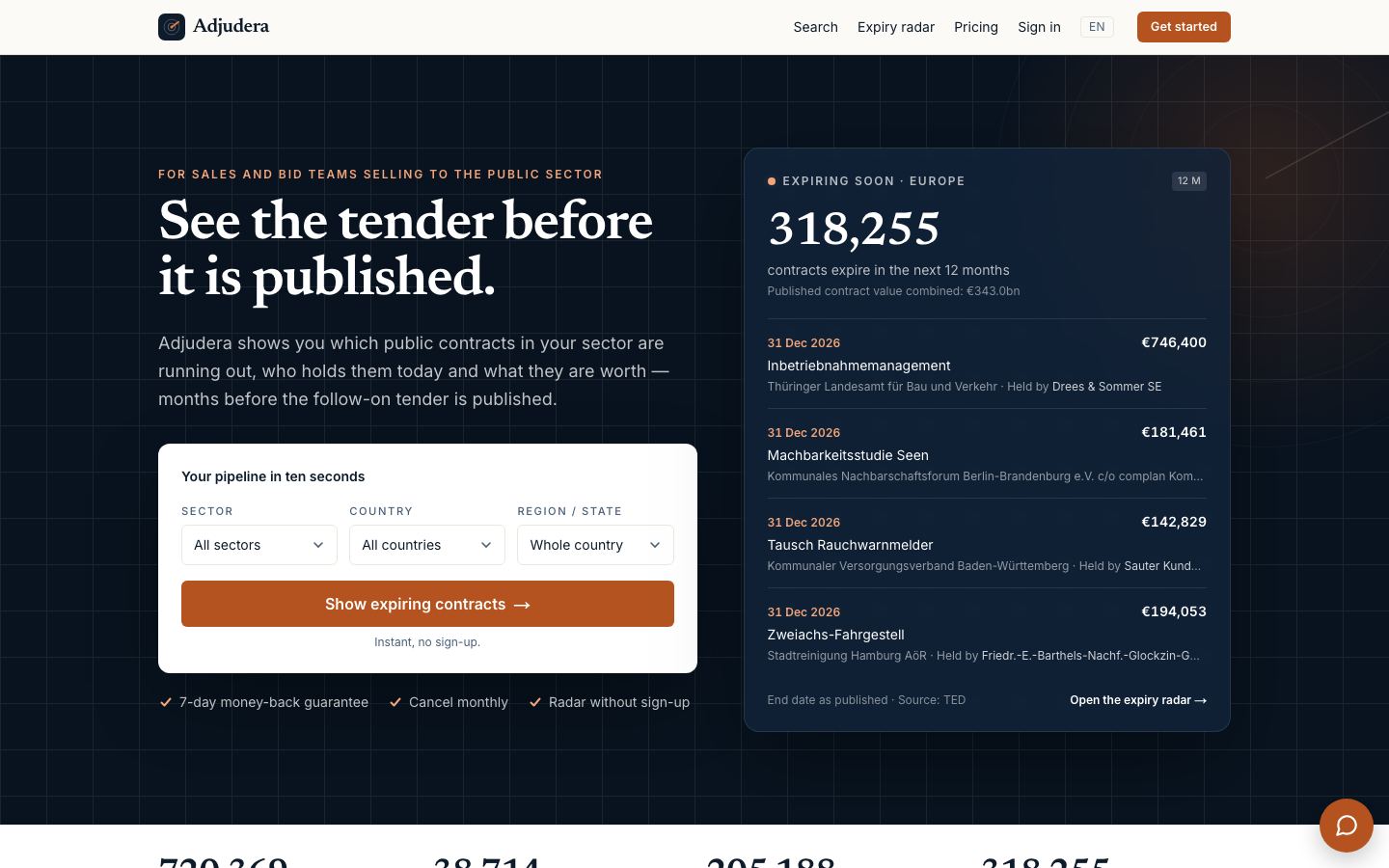 Adjudera homepage on a desktop browser