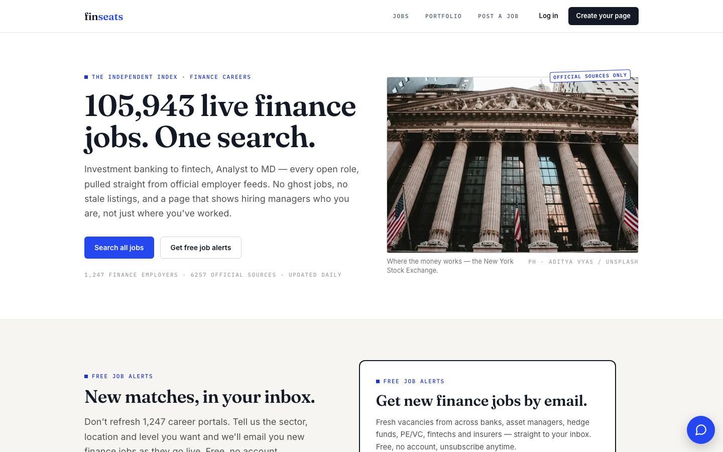 Finseats homepage on a desktop browser