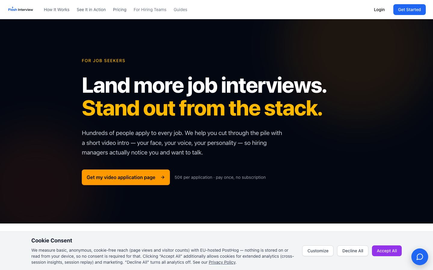 Flash Interview homepage on a desktop browser