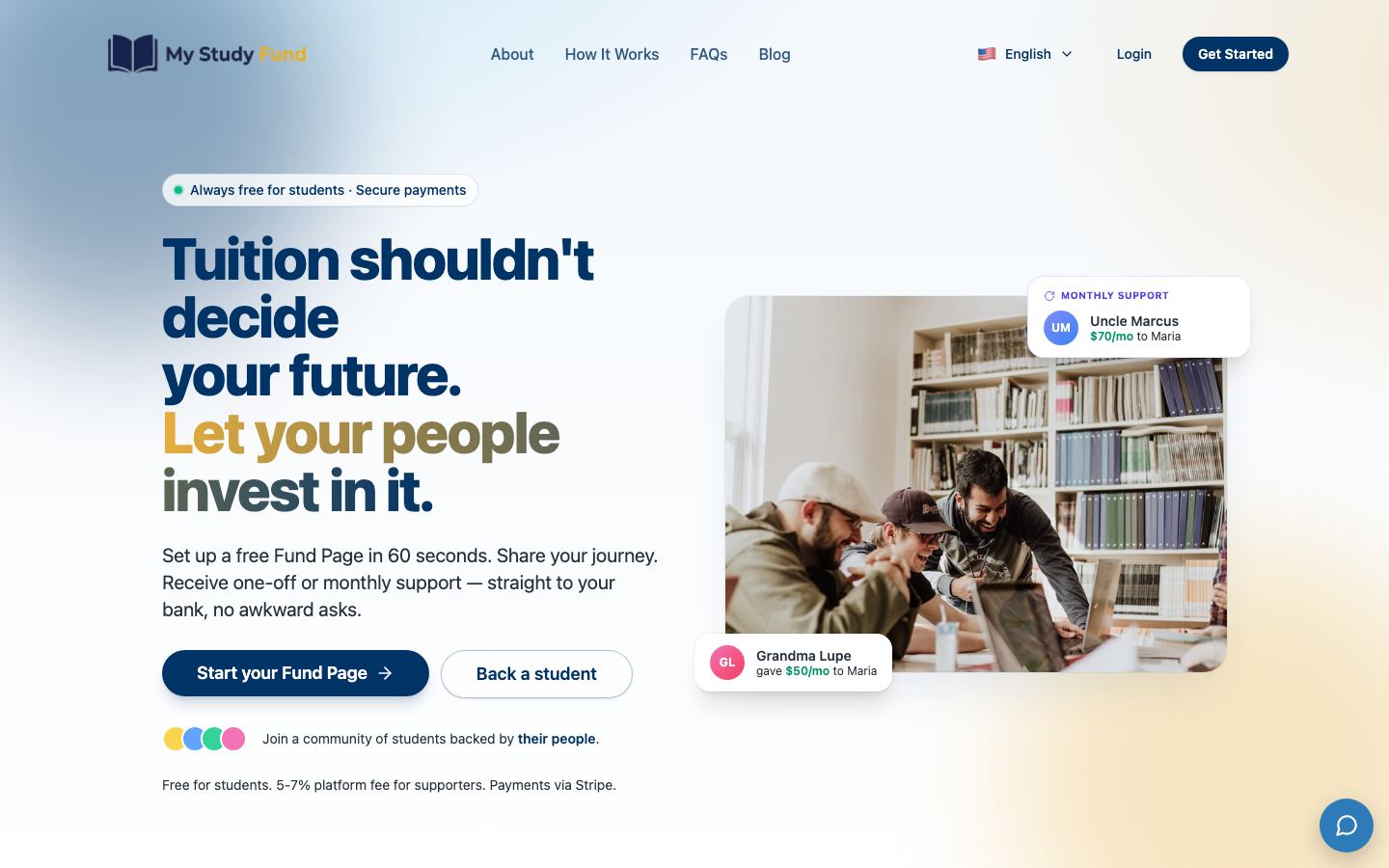 My Study Fund homepage on a desktop browser