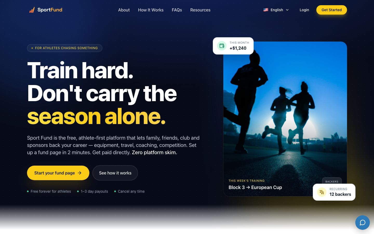 Sport Fund homepage on a desktop browser