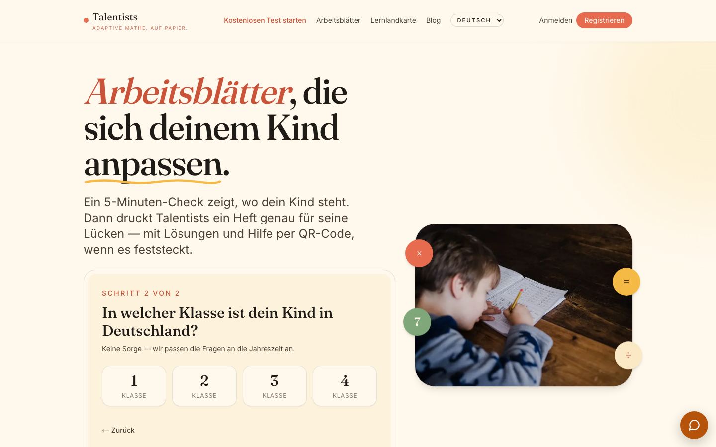Talentists Tutor homepage on a desktop browser